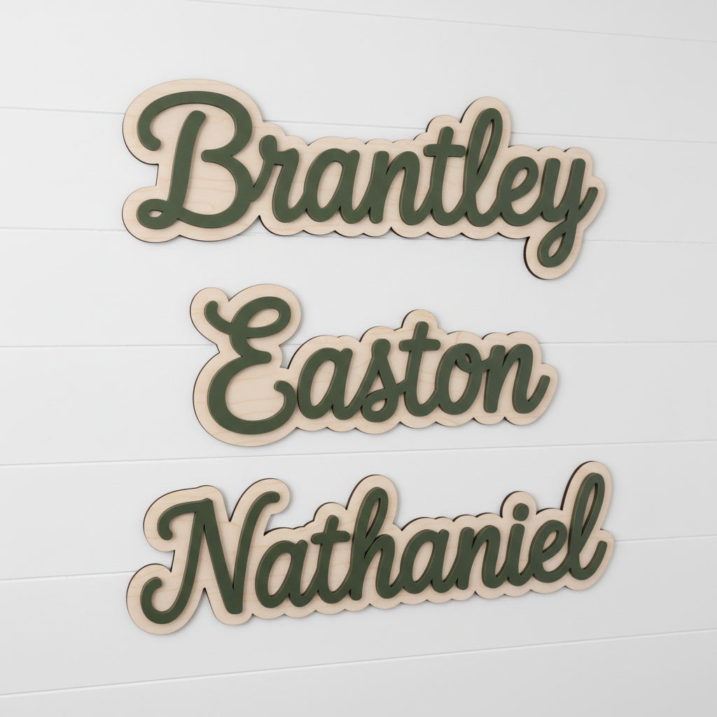 Birch and acrylic name signs - Brantley, Easton, Nathaniel