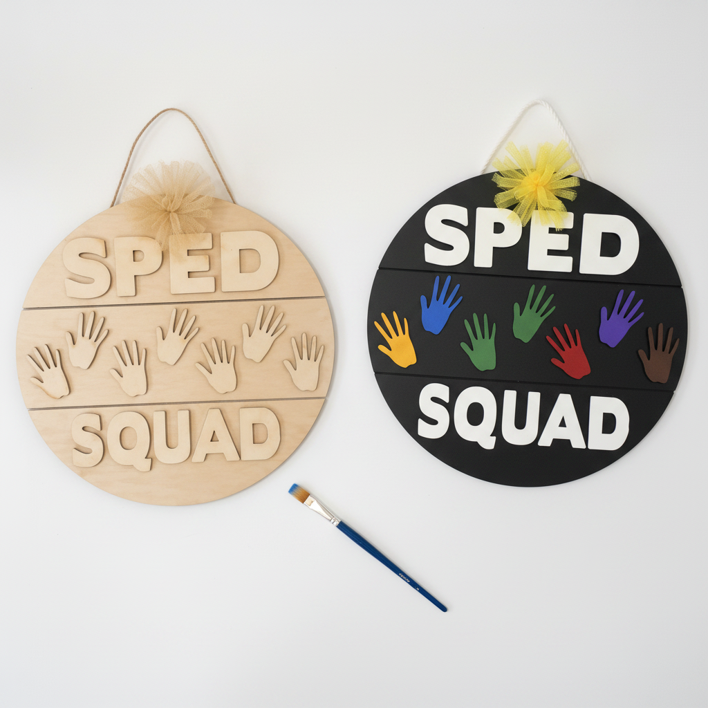 SPED Squad before and after flat lay