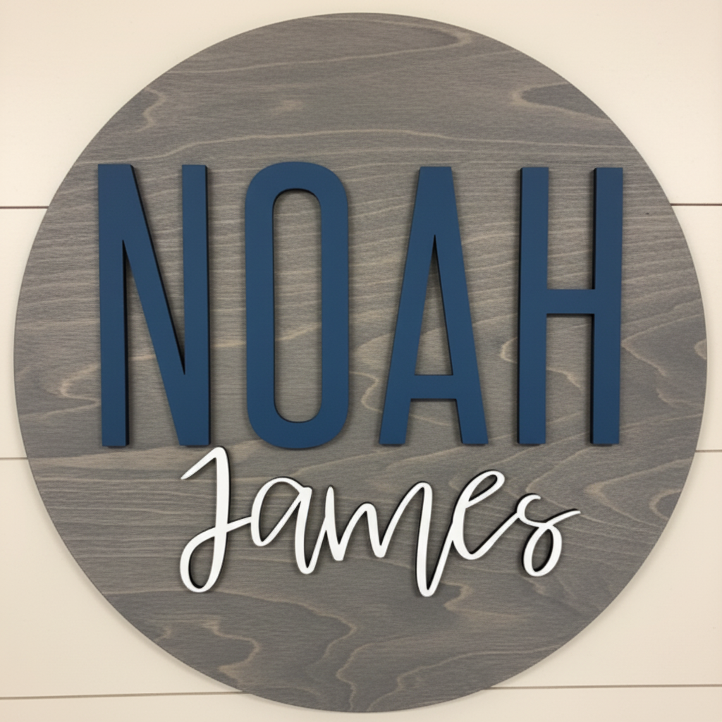 3D Round Nursery Name Sign - Personalized Wood Baby Name Wall Art ...