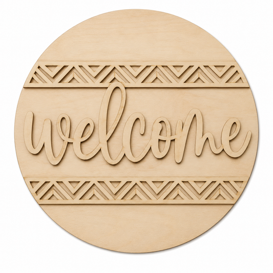 Welcome Chevron DIY Wood Sign Kit | Boho Front Door Round Sign