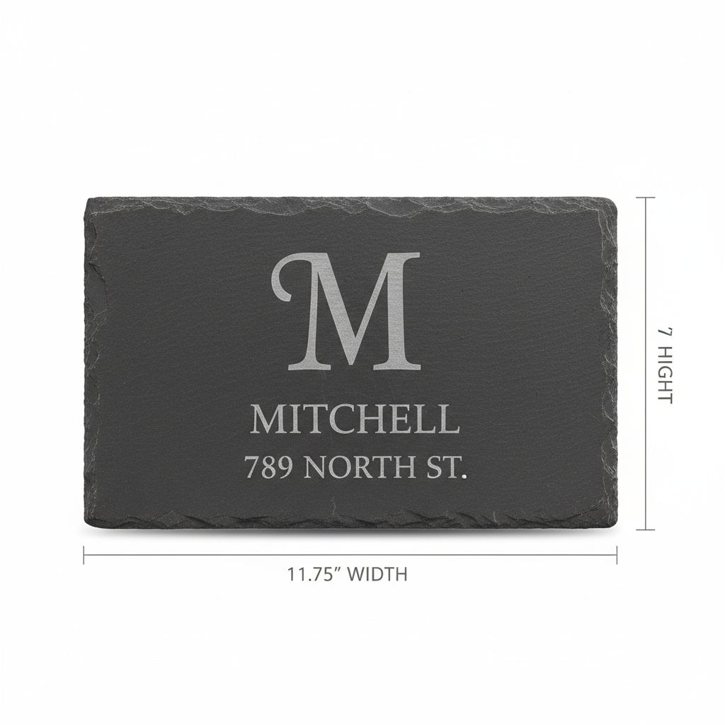 Slate address sign with Mitchell name showing 11.75 by 7 inch dimensions on white background