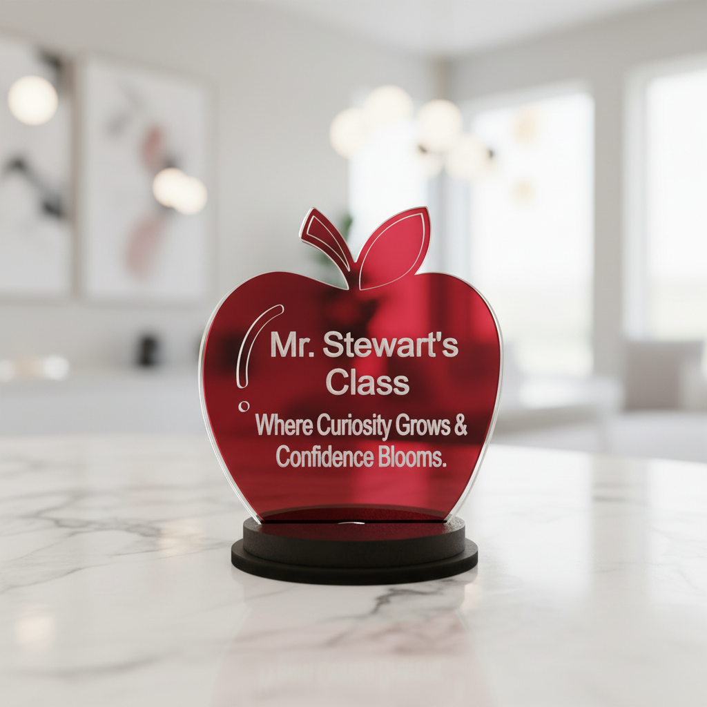Double layer acrylic apple award with double base with clean bright background.