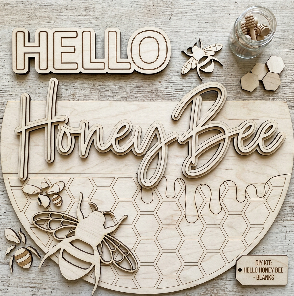 Hello Honey Bee DIY Wood Sign Kit | Bee Decor Front Door Welcome Sign