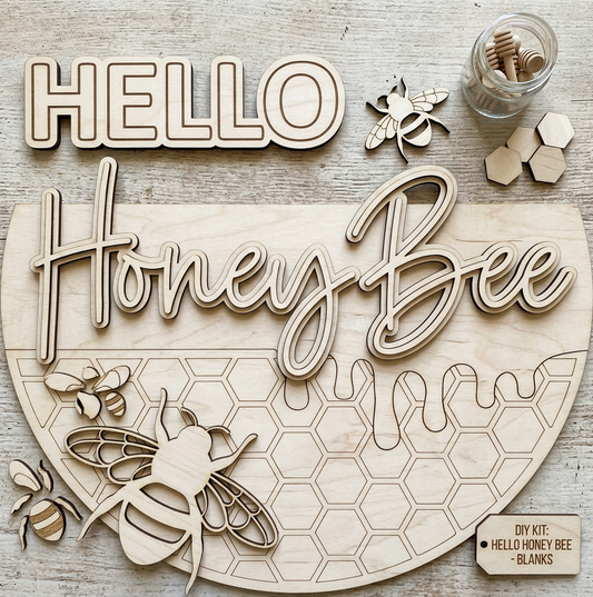 Hello Honey Bee DIY Wood Sign Kit | Bee Decor Front Door Welcome Sign
