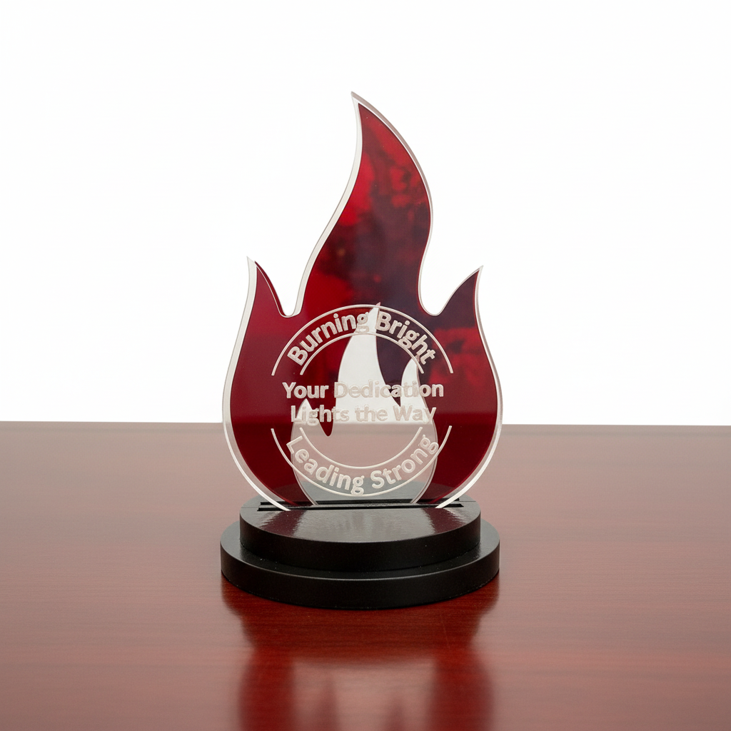 Studio product shot of double base flame award.