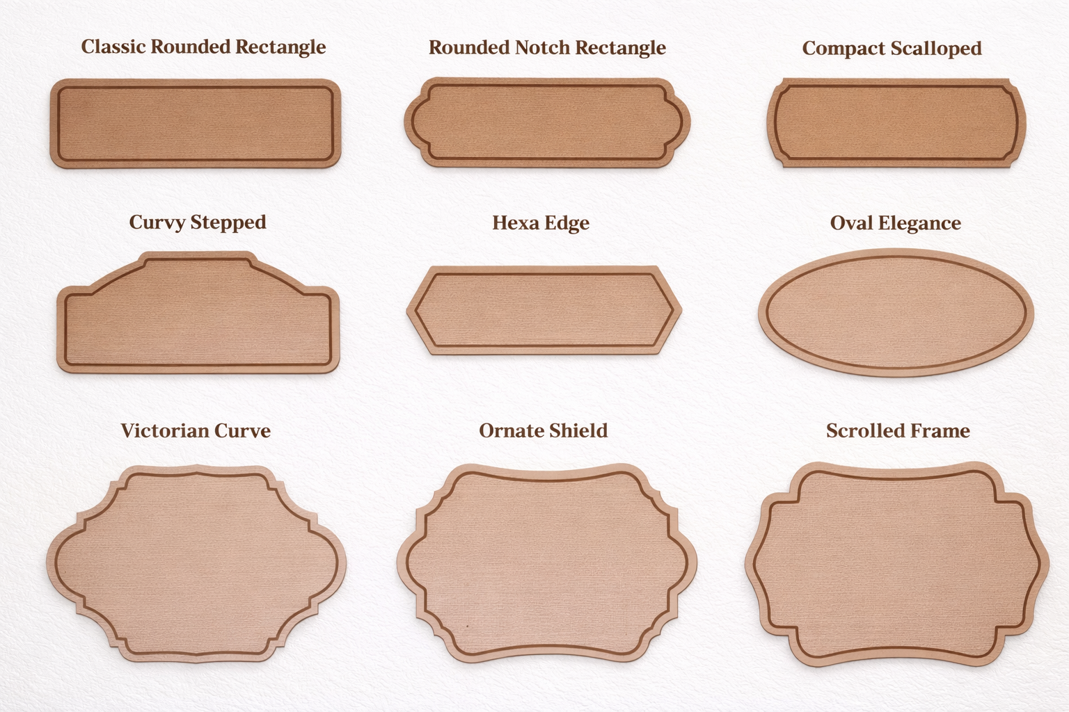 Collection of various decorative frame shapes on a white background