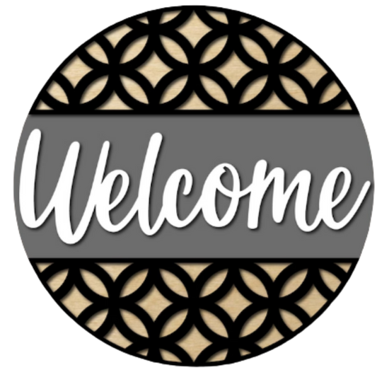 Welcome Circle Lattice DIY Wood Sign Kit | Round Front Door Sign
