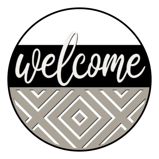 Welcome Diamond Geo DIY Wood Sign Kit | Boho Round Front Door Sign