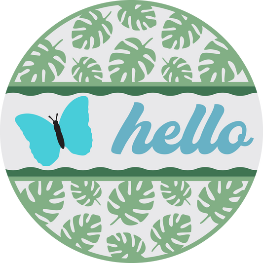 Hello Butterfly Monstera DIY wood sign kit design mockup