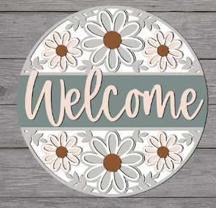 Welcome Daisy DIY Wood Sign Kit | Round Front Door Sign