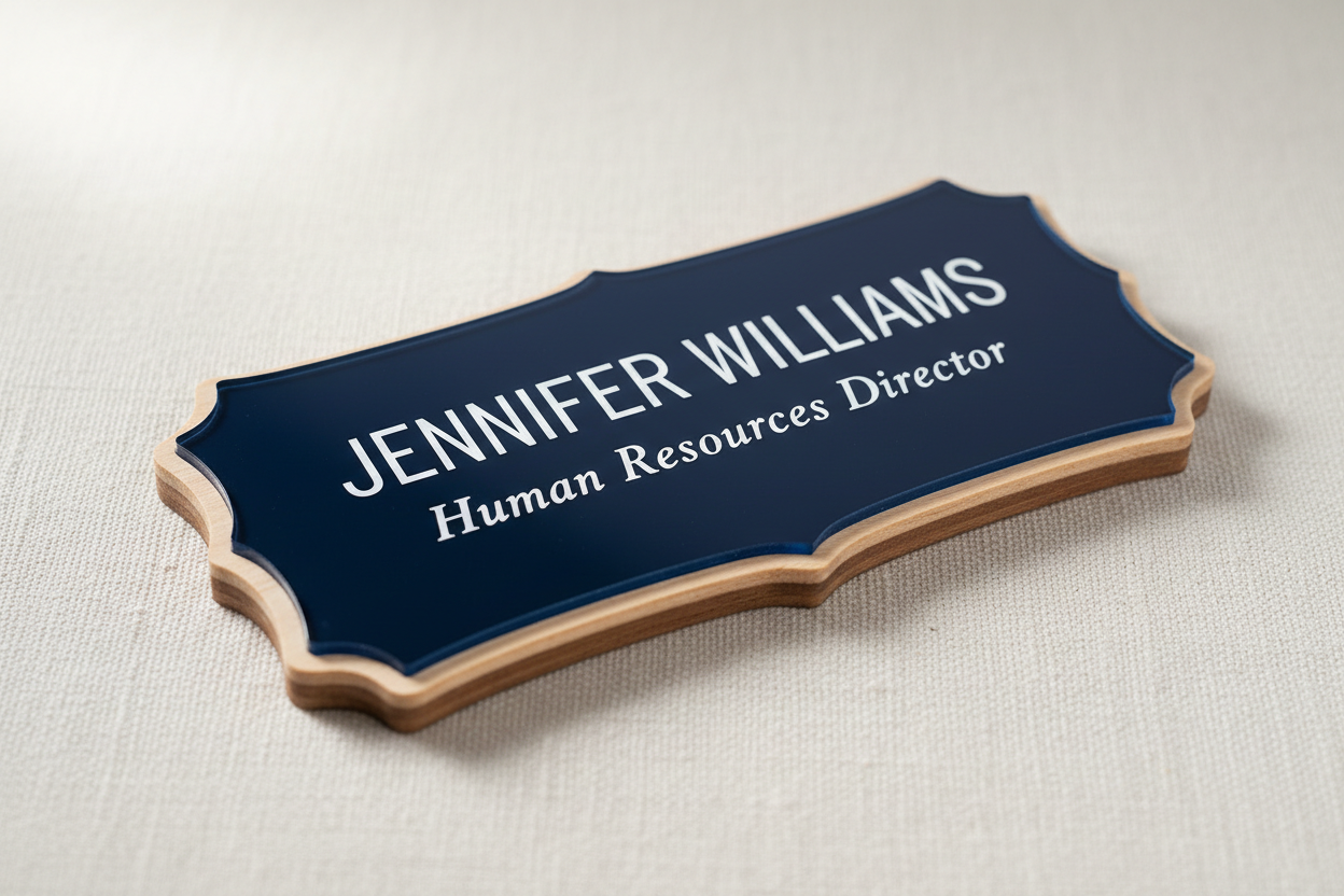 Compact Scalloped name sign for office