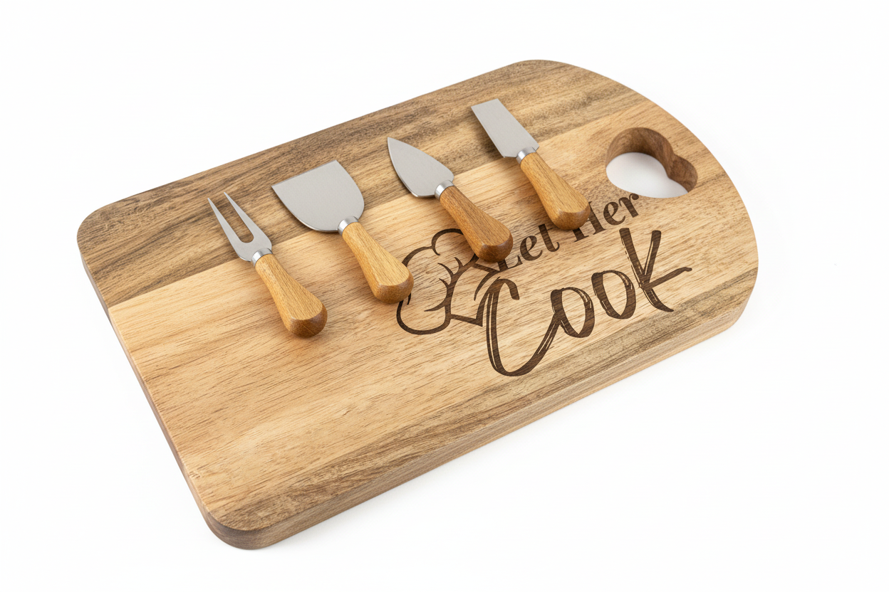 Cutting Board with Cheese Knife Set