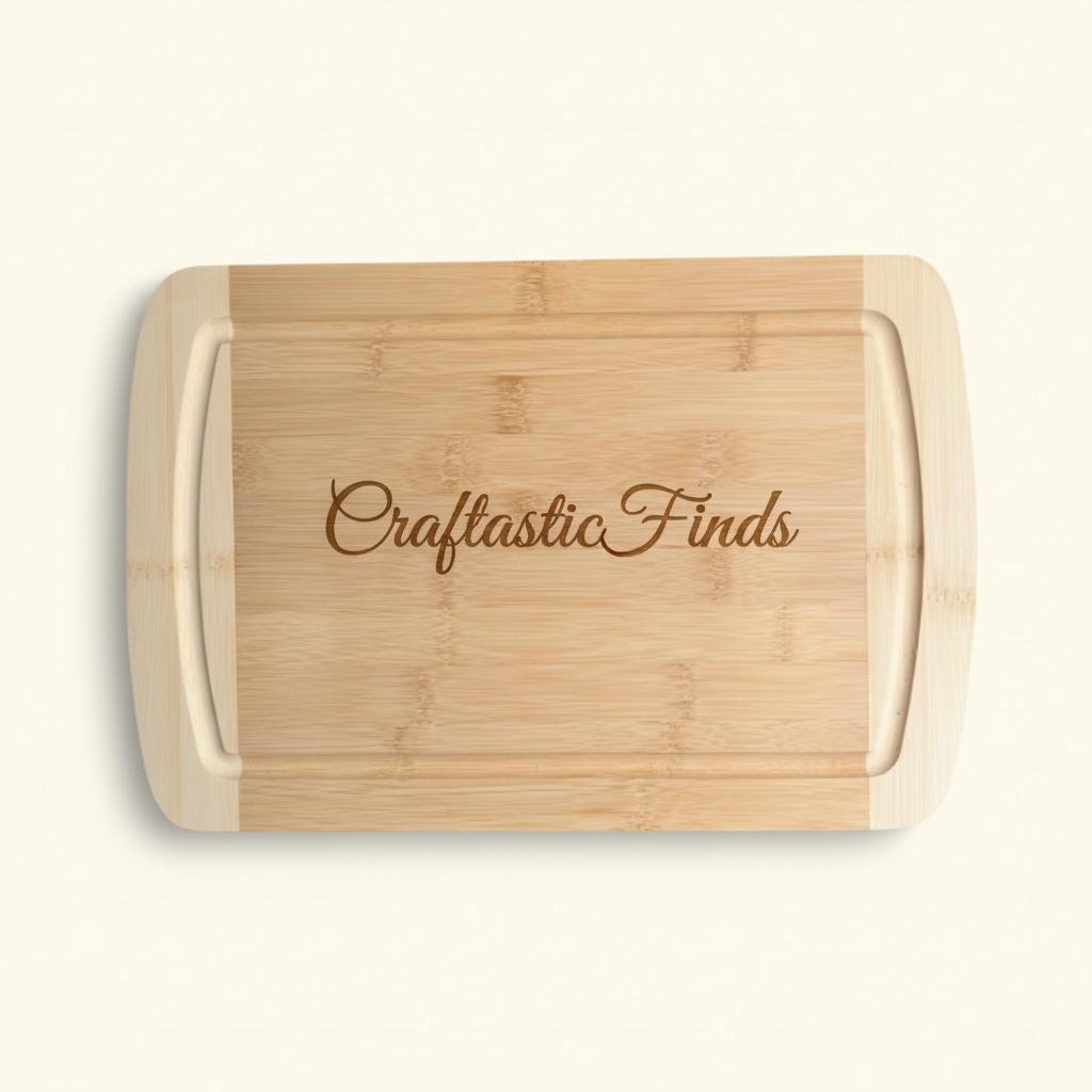 Cutting board with Craftastic Finds logo