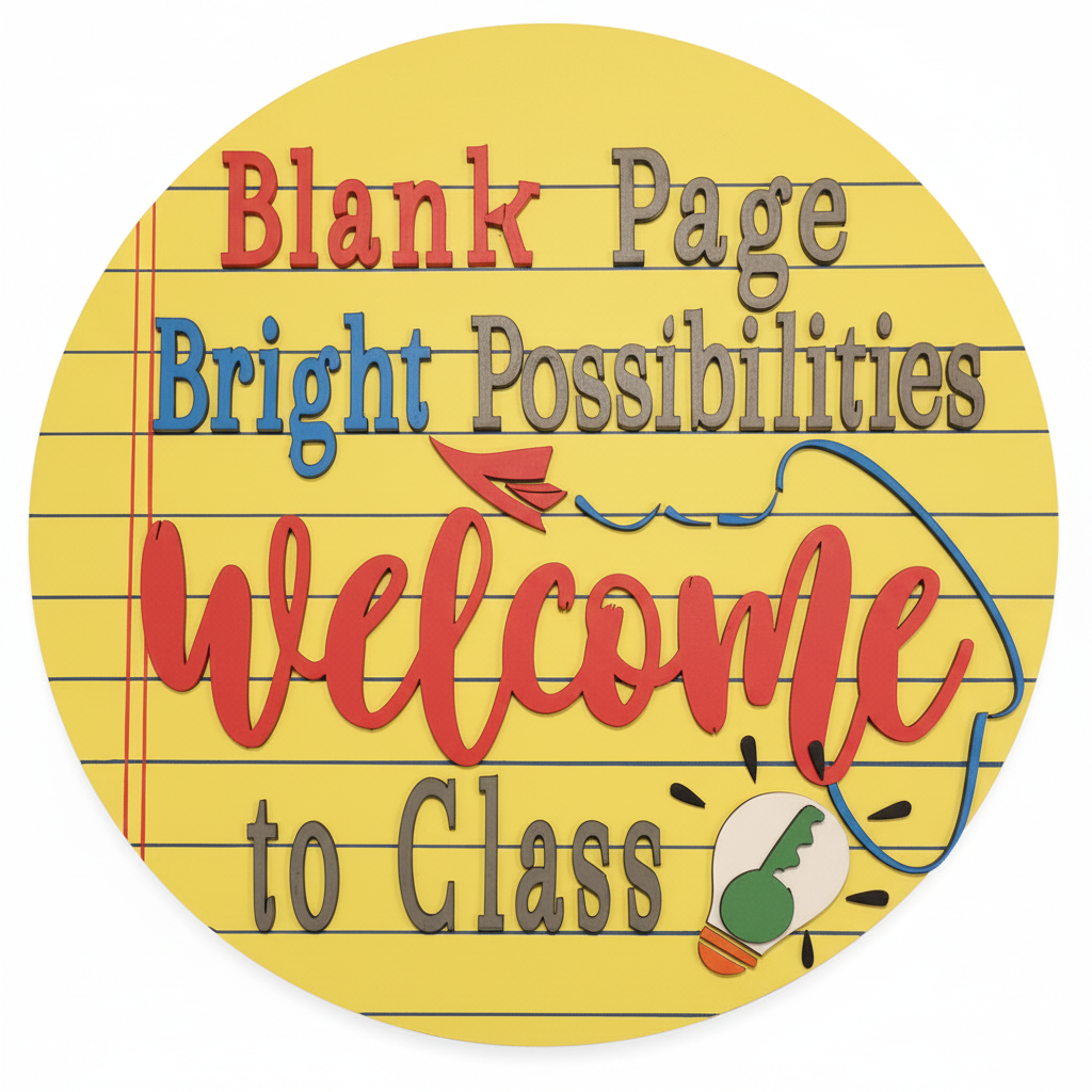 Blank Page Bright Possibilities teacher sign - professional product photo