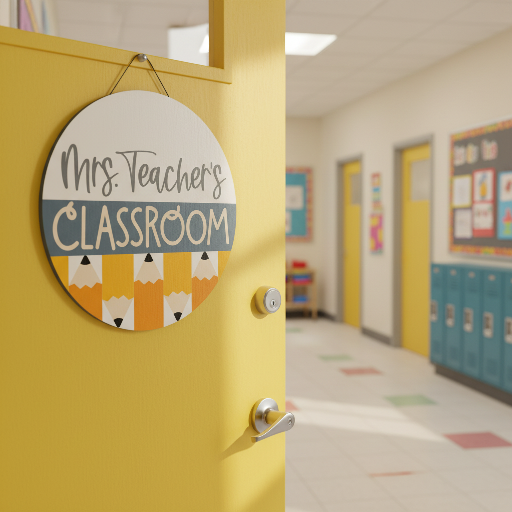 Mrs. Teacher's Classroom sign on classroom door