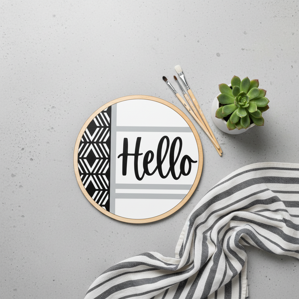 Hello geo round sign flat lay lifestyle photo