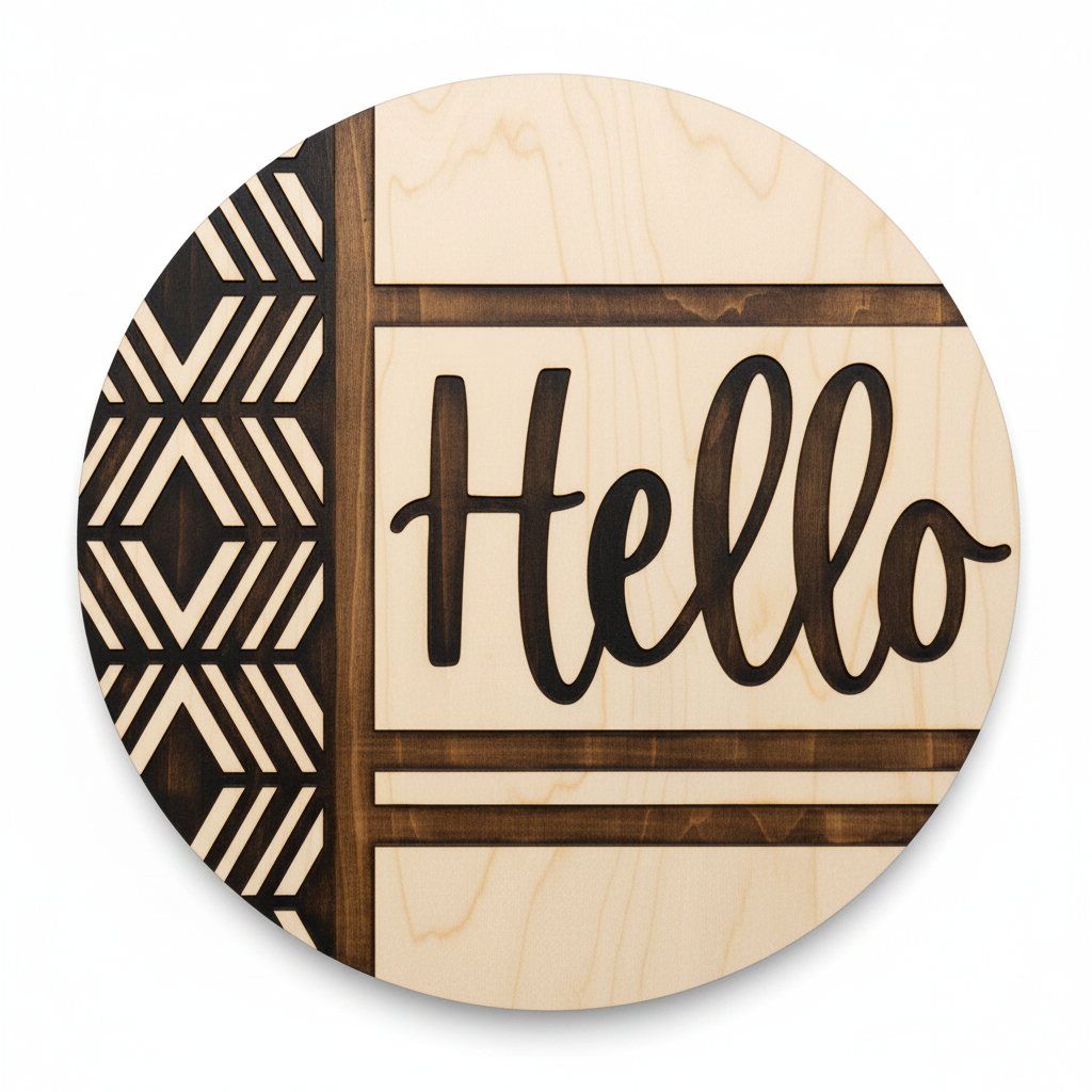 Hello geo round sign kit - unfinished natural wood