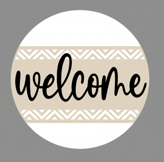 Welcome chevron round sign - hero product image with gray background