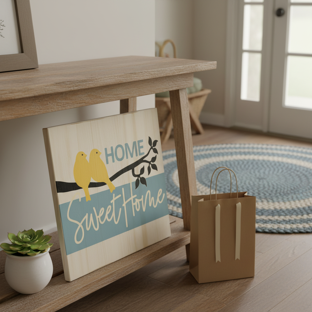 Home Sweet Home lovebirds sign as housewarming gift