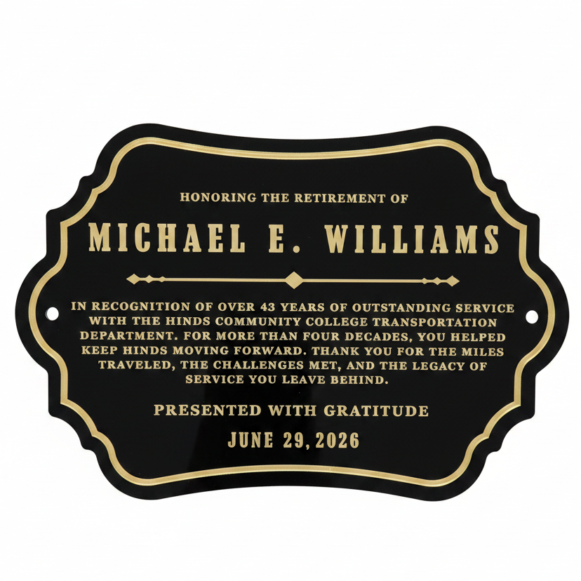 Michael E. Williams retirement plaque