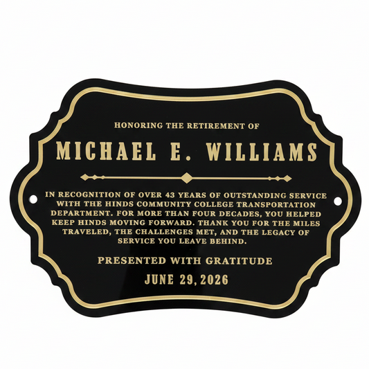 Michael E. Williams retirement plaque