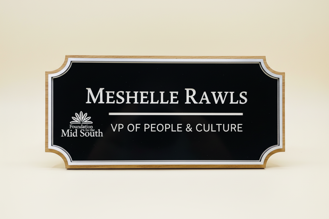 Meshelle Rawls Office Name Plate in wood and acrylic
