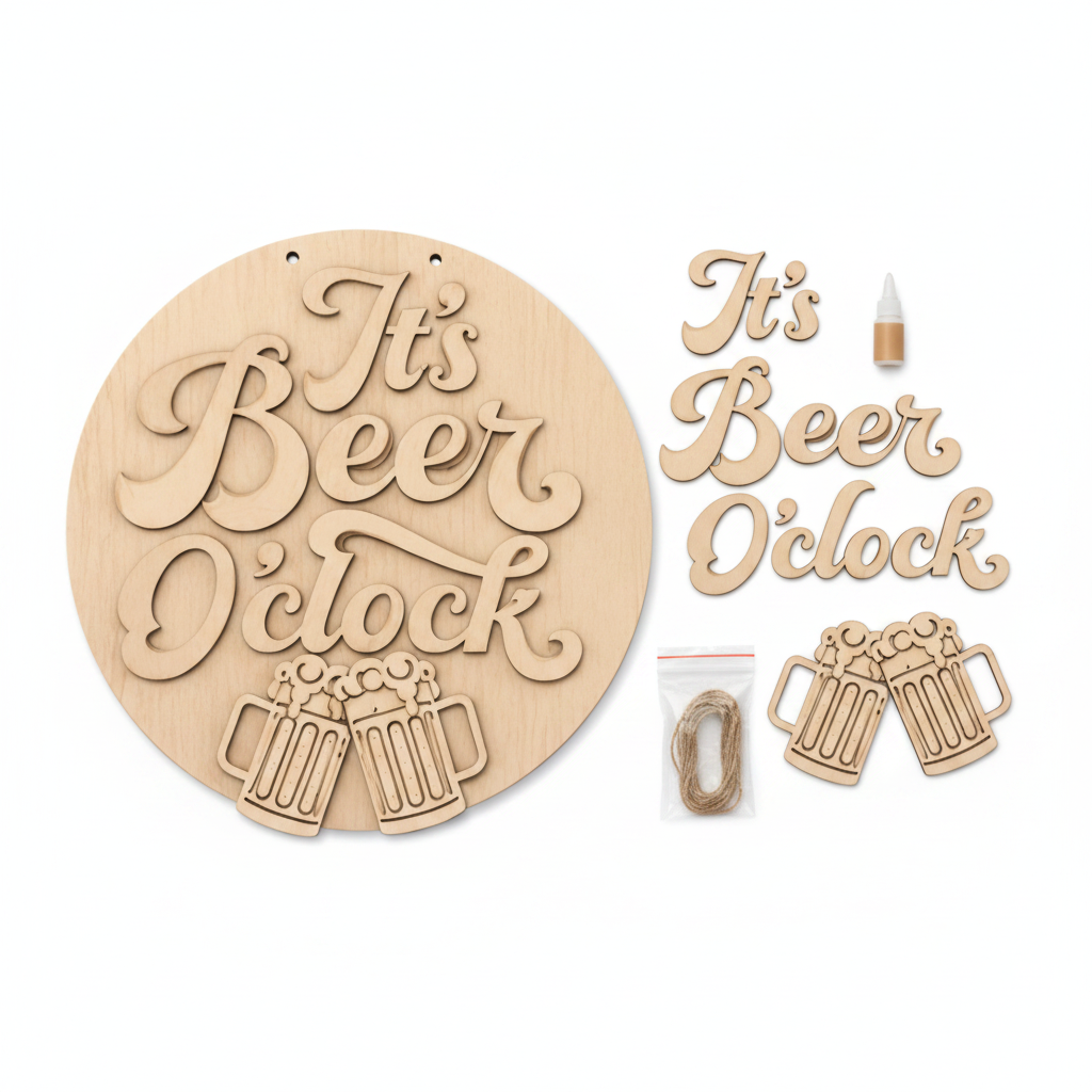 Unfinished wood DIY kit flat lay