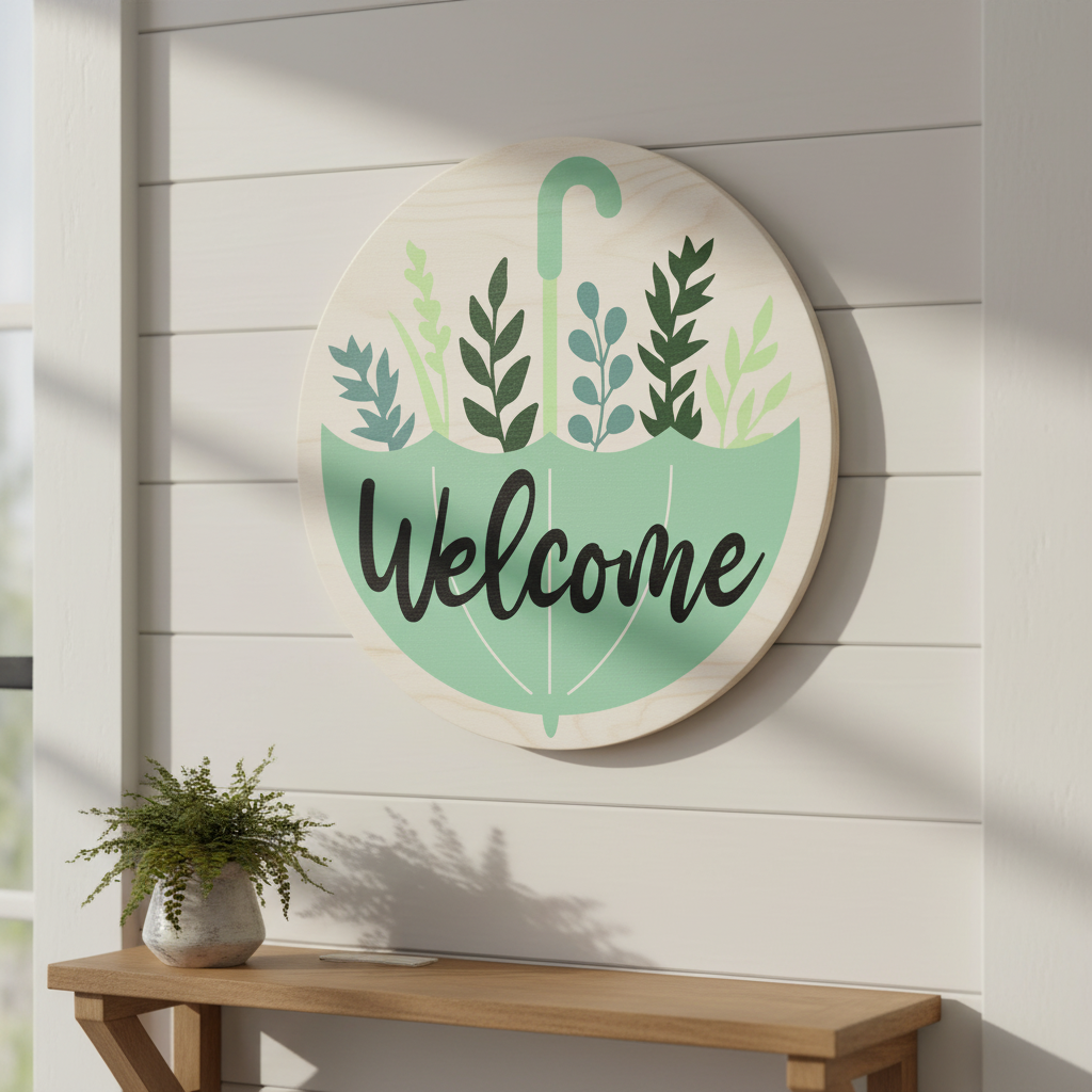 Welcome | Botanical Umbrella | DIY Wood Sign Kit | Laser-Cut Blank Round Sign