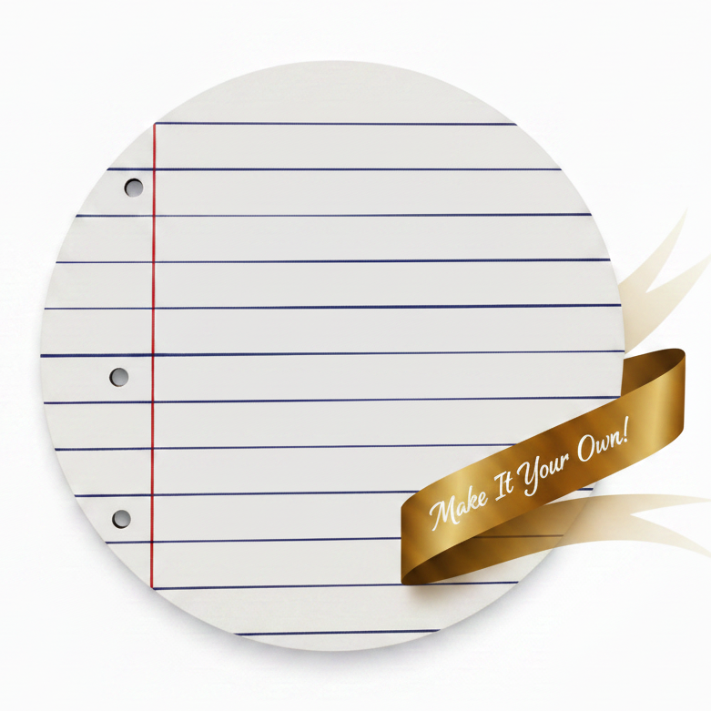 White notebook paper - matched gold ribbon swoosh